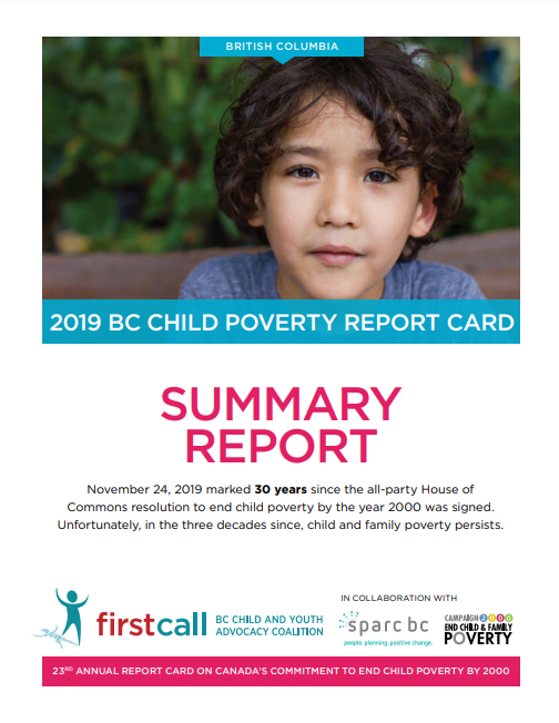 Report cover: 2019 BC Child Poverty Report Card