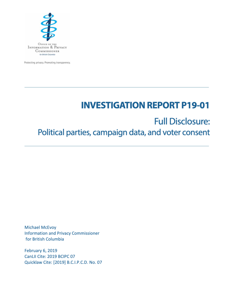 Report cover: Full Disclosure: Political parties, campaign data, and voter consent