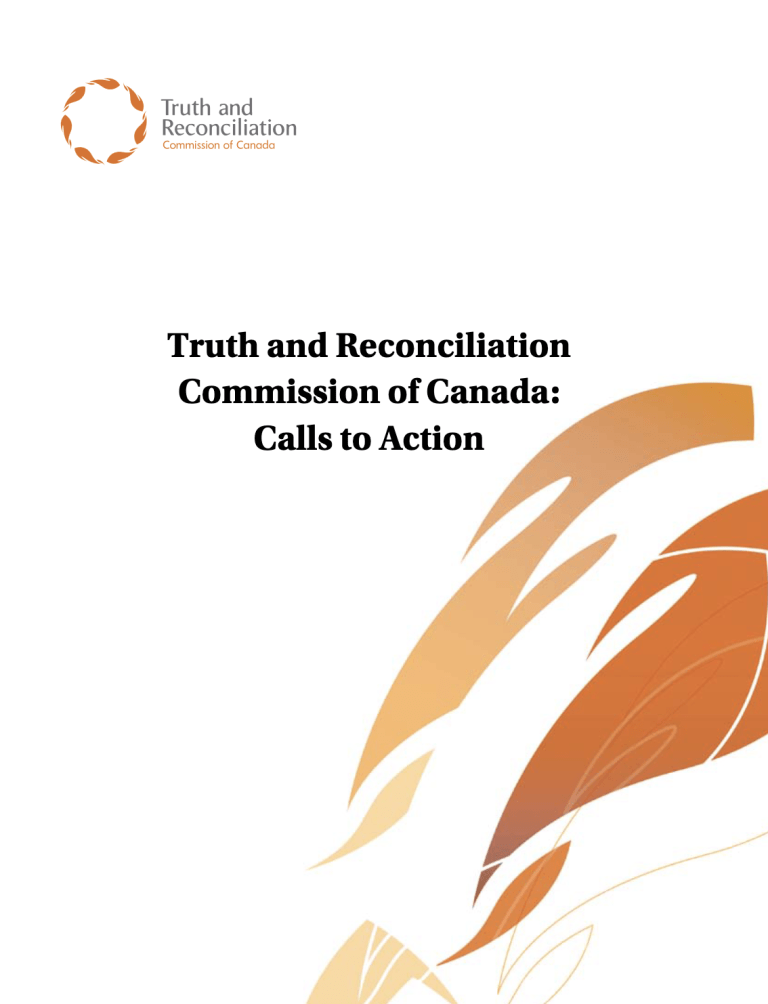 Report cover: Truth and Reconciliation Commission of Canada: Calls to Action