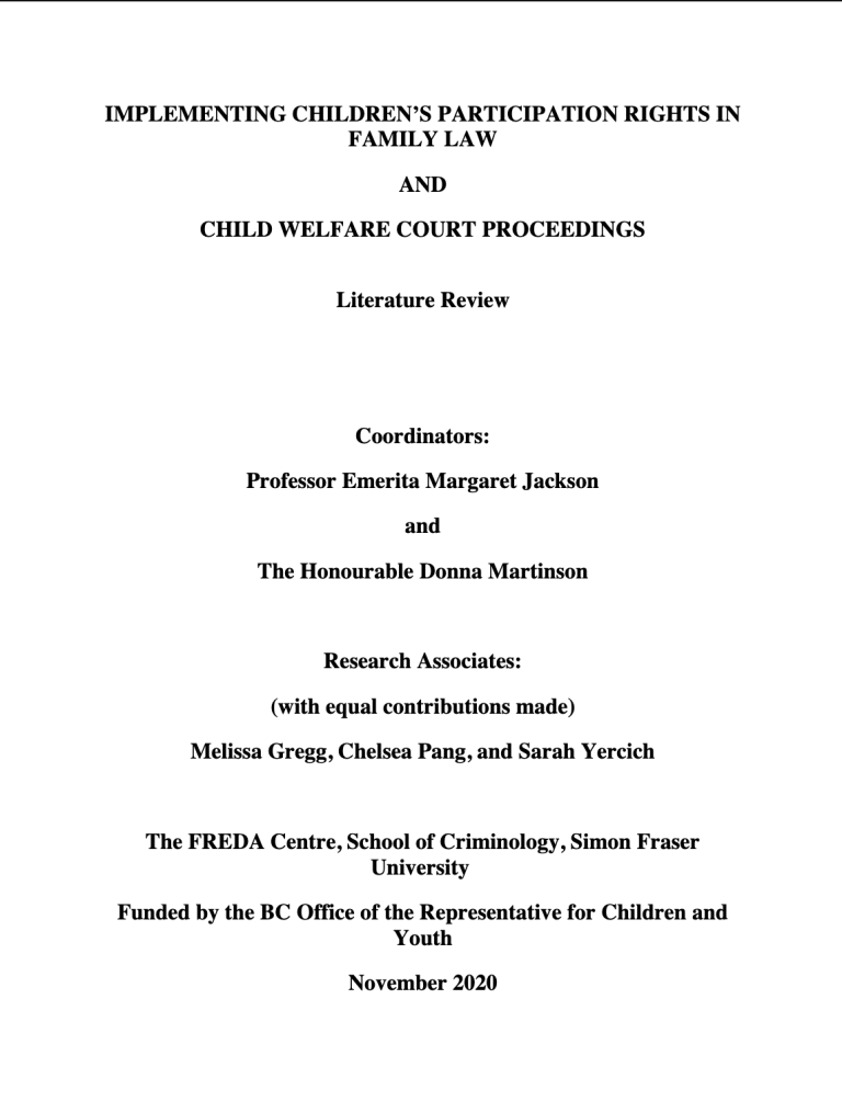 Report cover: Implementing children's participation rights in family law and child welfare court proceedings