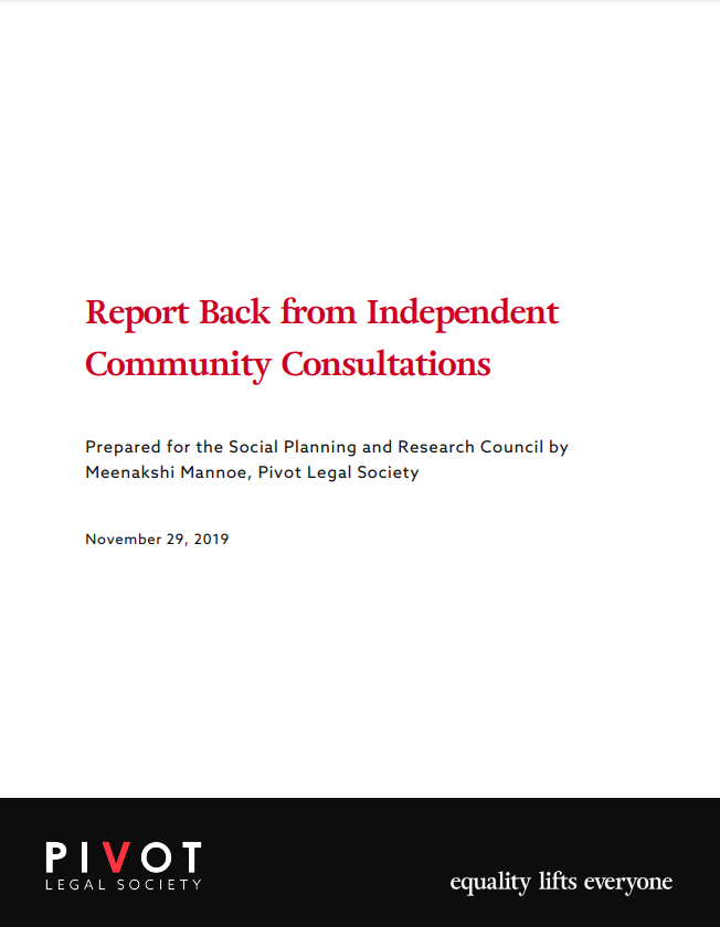 Report cover: Report back from independent community consultations