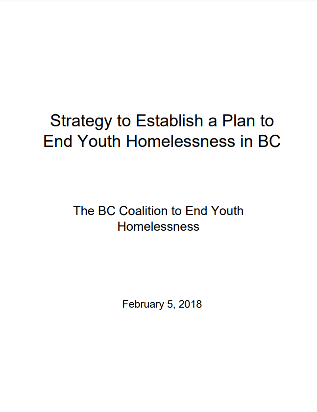 Report cover: Strategy to Establish a Plan to End Youth Homelessness in BC