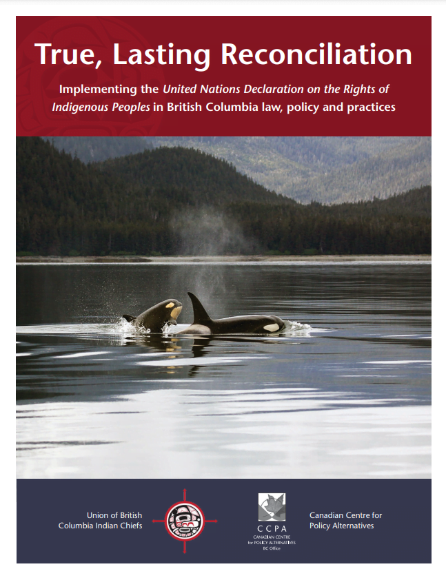 Report cover: True, Lasting Reconciliation Implementing the United Nations Declaration on the Rights of Indigenous Peoples in British Columbia law, policy and practices